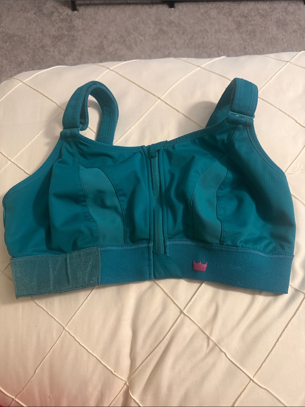 She fit Teal Front-Zip ultimate high impact Support Sports Bra